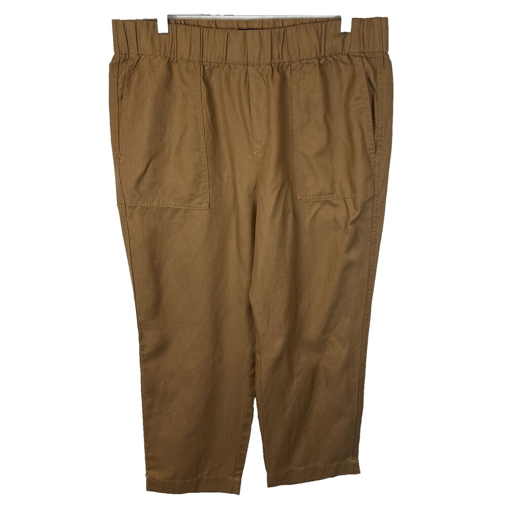 Banana Republic Large Brown Paperbag Waist Wide Leg Cargo Pants Linen Blend L